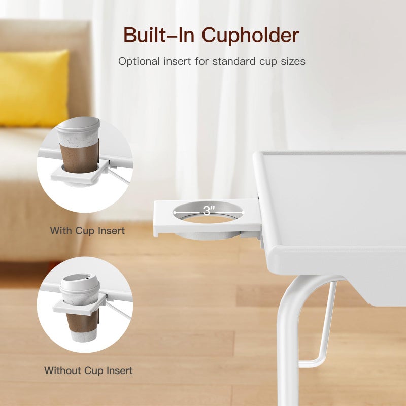 HUANUO Adjustable TV Tray Table - TV Dinner Tray on Bed & Sofa, Comfortable Folding Table with 6 Height & 3 Tilt Angle Adjustments (White) - Image 5